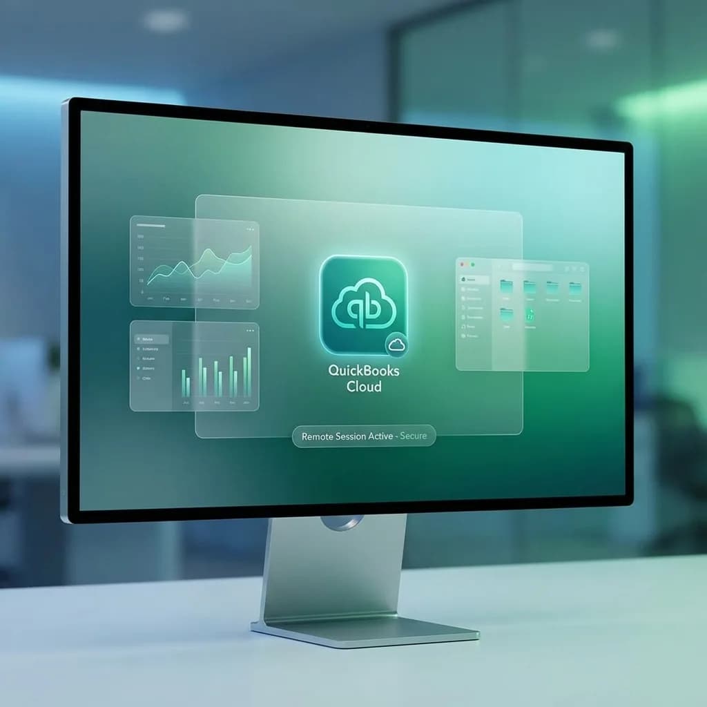 Bookkeeper working remotely on cloud desktop