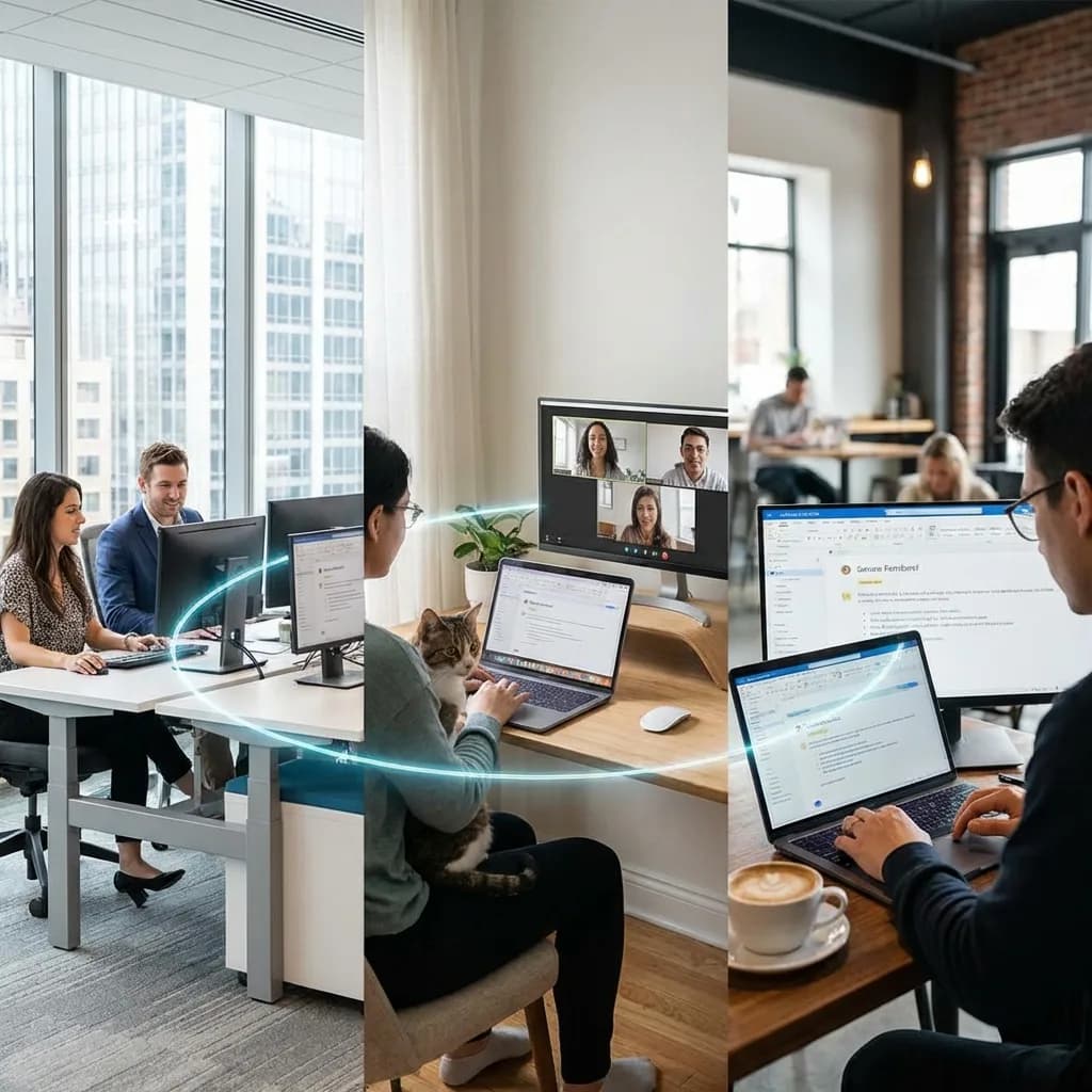 Team members working from different locations