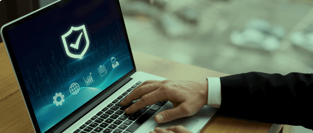 Laptop with security shield on screen