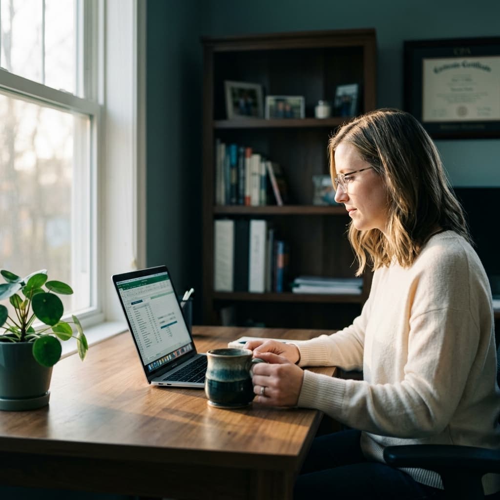 CPA working confidently from her remote home office