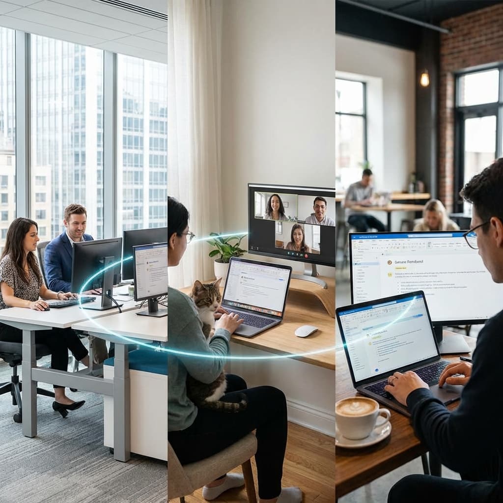 Team members working from different locations