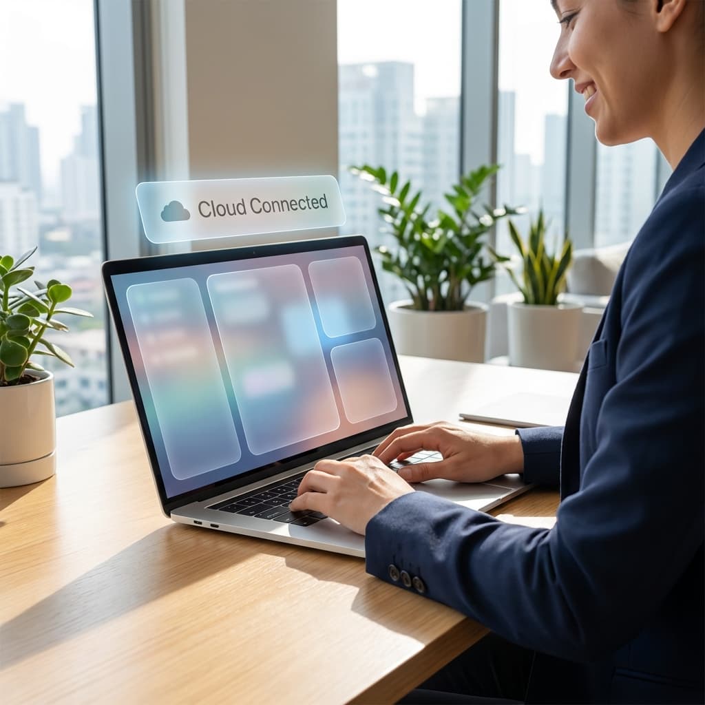Professional working in unified cloud workspace