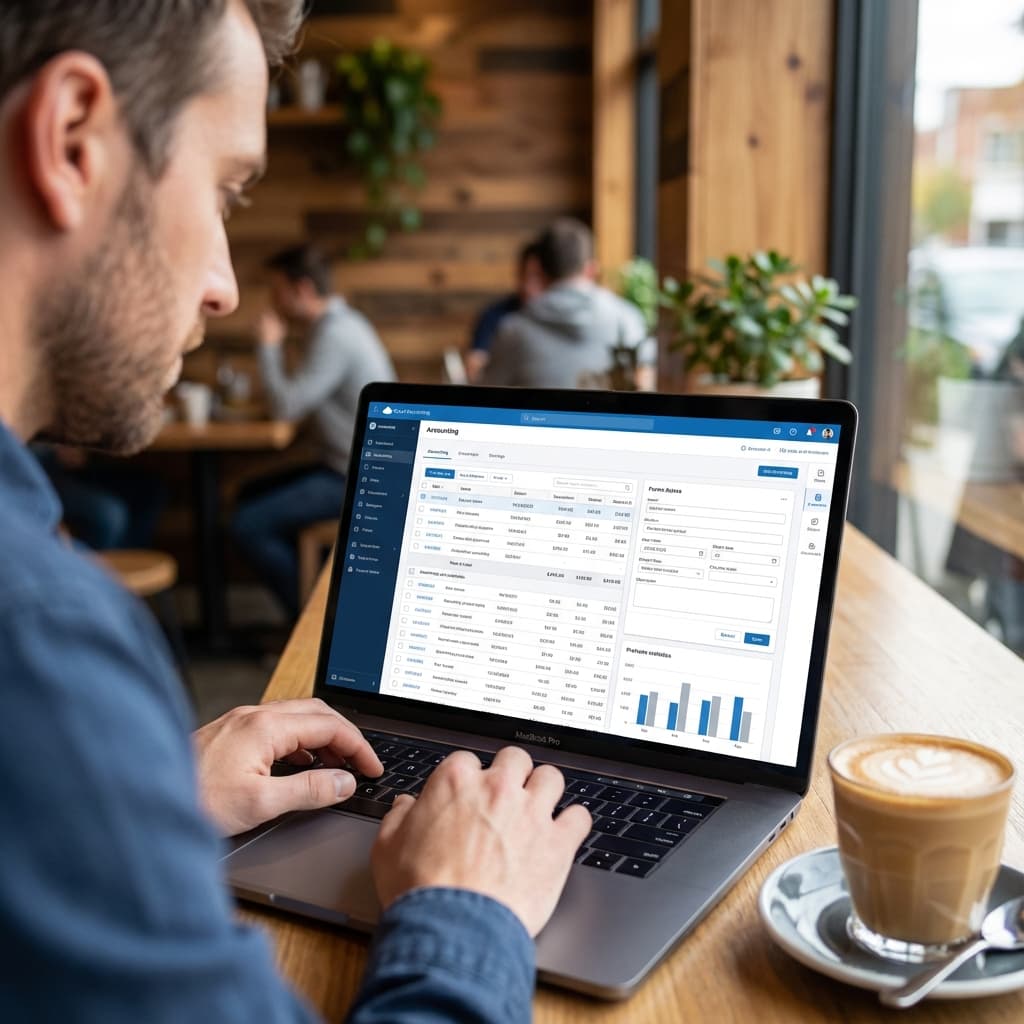 Remote employee accessing cloud-hosted software