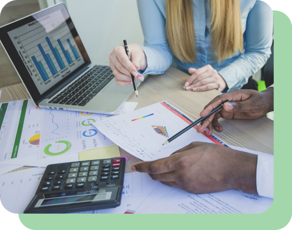 Tax professionals analyzing data