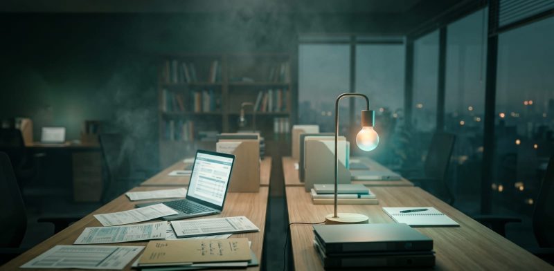 Modern CPA firm office at dusk illustrating co-managed and fully managed IT side by side