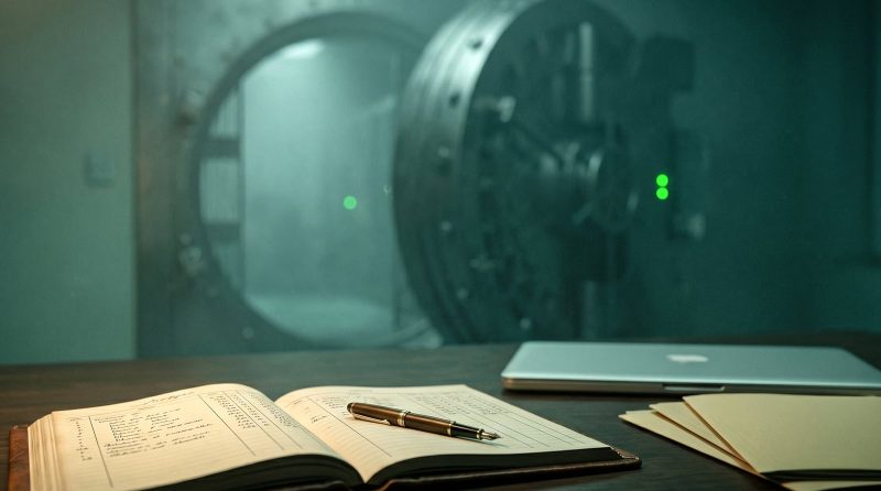 Bookkeeper desk and bank vault cinematic visual | Verito
