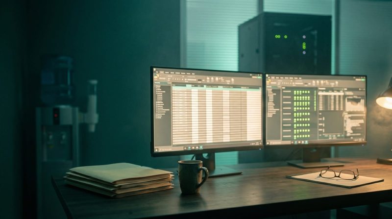 Accounting firm partner desk evaluating cloud hosting providers cinematic visual | Verito