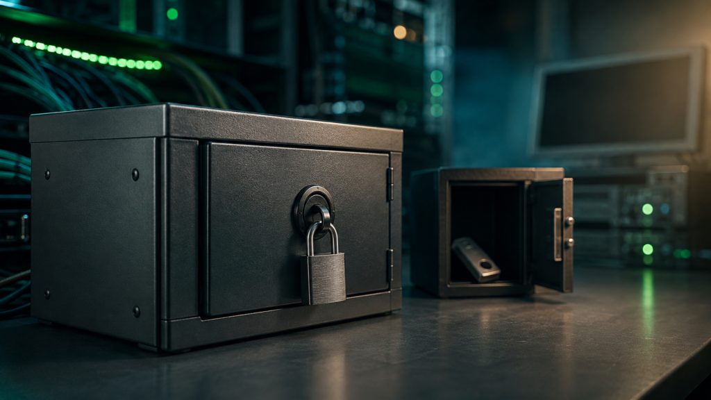 Protected encryption key and client data storage cinematic visual | Verito