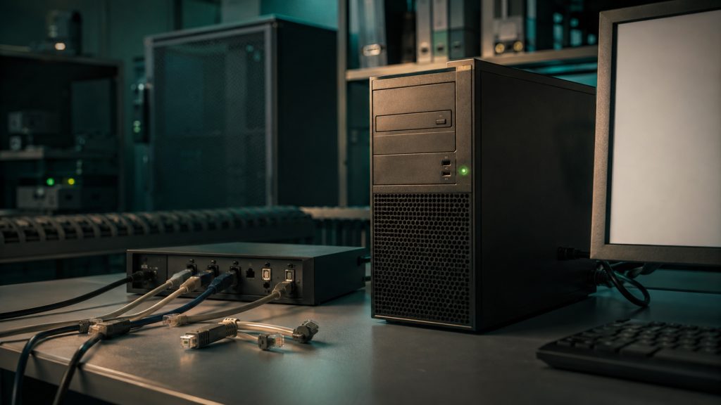 Powered desktop with disconnected online services cinematic visual | Verito
