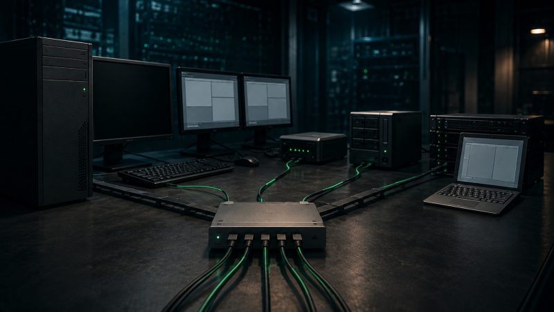 Five remote access methods converging at a central comparison hub cinematic visual | Verito