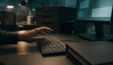 Client data beside an unapproved AI workspace cinematic visual | Verito